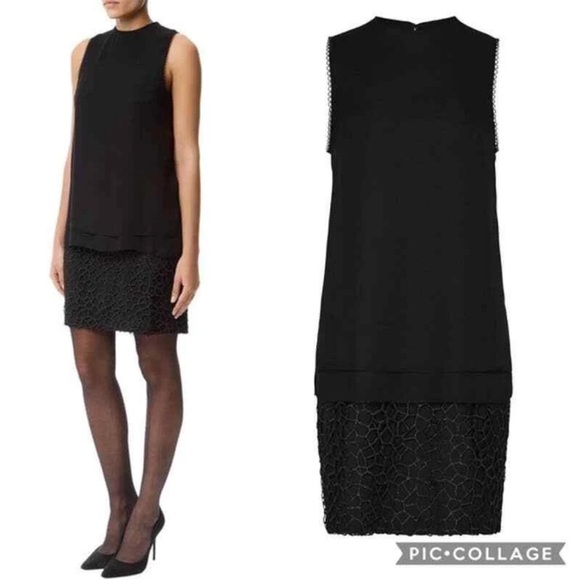 Womens Like New Reiss Black Metallic Coral Design Flowey Tiered Shift Mini Dress - Picture 2 of 9